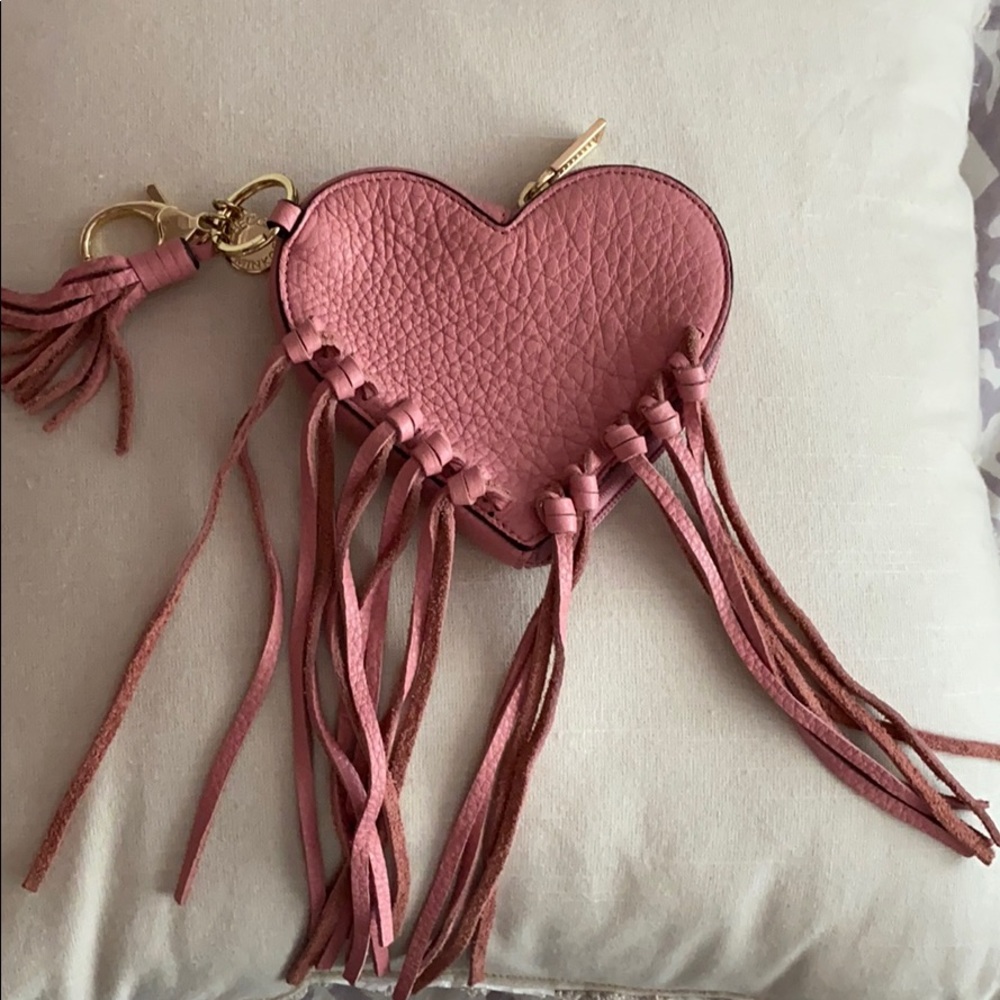 Rebecca Minkoff pink heart fringe pouch